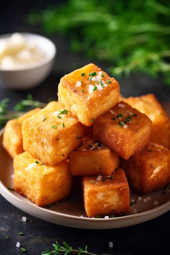 Knusprige Kartoffel-Taschen als Fingerfood ohne Kühlung auf einer Servierplatte.