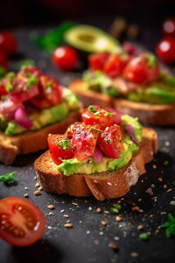 Knusprige Fingerfood Toasts mit Avocado und Tomaten