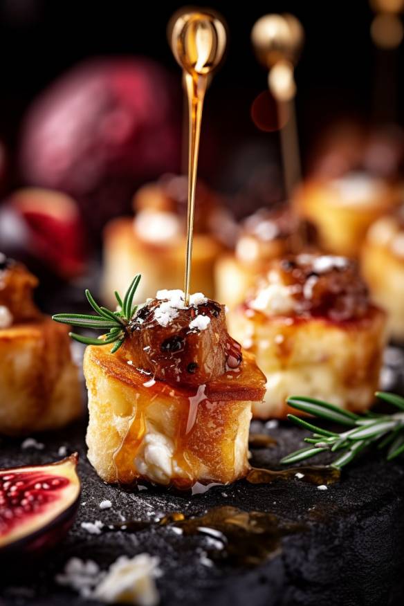 Knusprige Silvester-Häppchen mit Ziegenkäse und Feigen-Chutney.