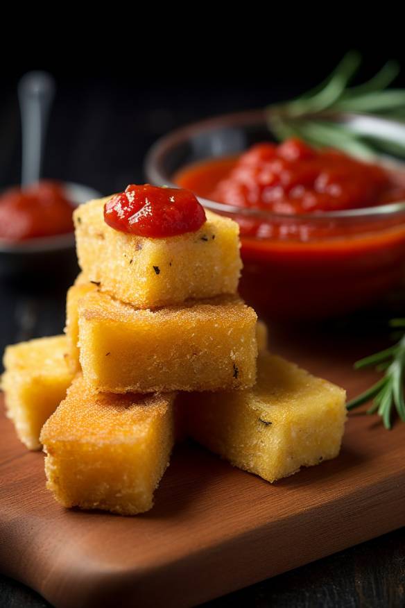 Knuspriges Polenta-Fingerfood mit Tomaten-Chutney