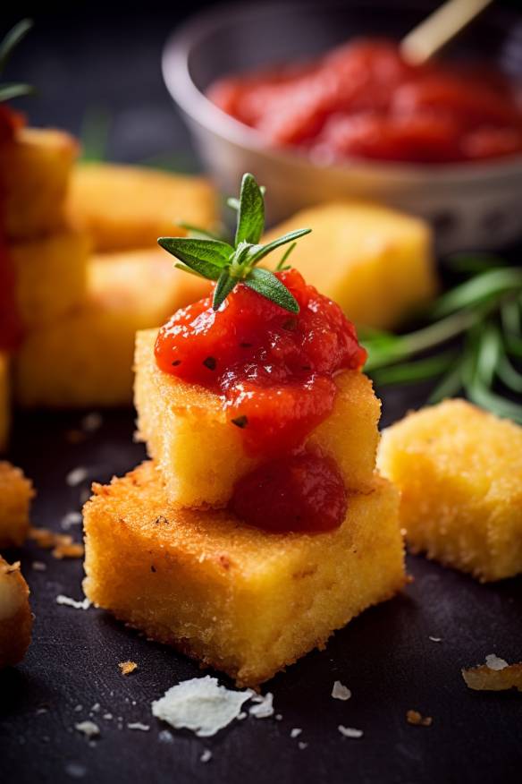 Knuspriges Polenta-Fingerfood mit Tomaten-Chutney