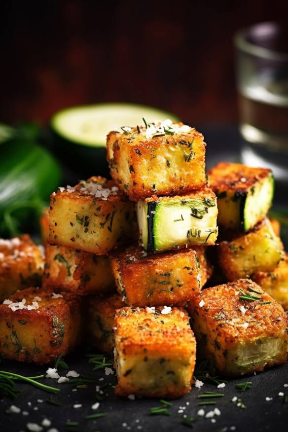 Knusprige Zucchini-Feta-Bites - perfekter vegetarischer Snack für jede Party.