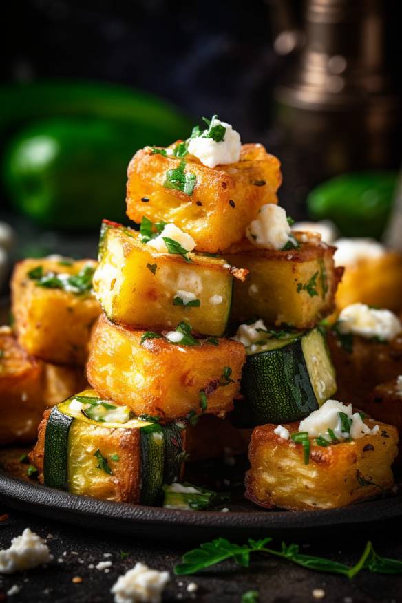 Knusprige Zucchini-Feta-Bites - perfekter vegetarischer Snack für jede Party.