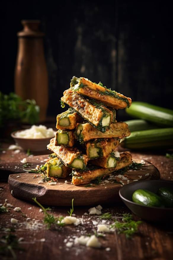 Knusprige Zucchini-Feta-Sticks auf einem Teller