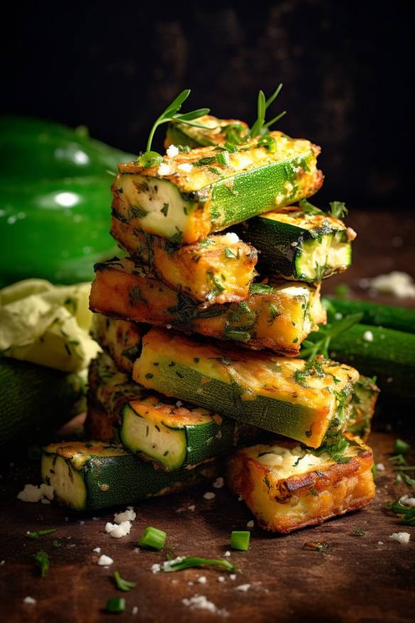 Knusprige Zucchini-Feta-Sticks auf einem Teller