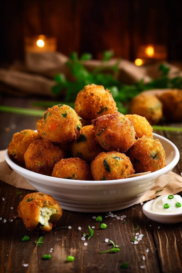 Gebackene Zucchini-Feta-Bällchen als Fingerfood Snack