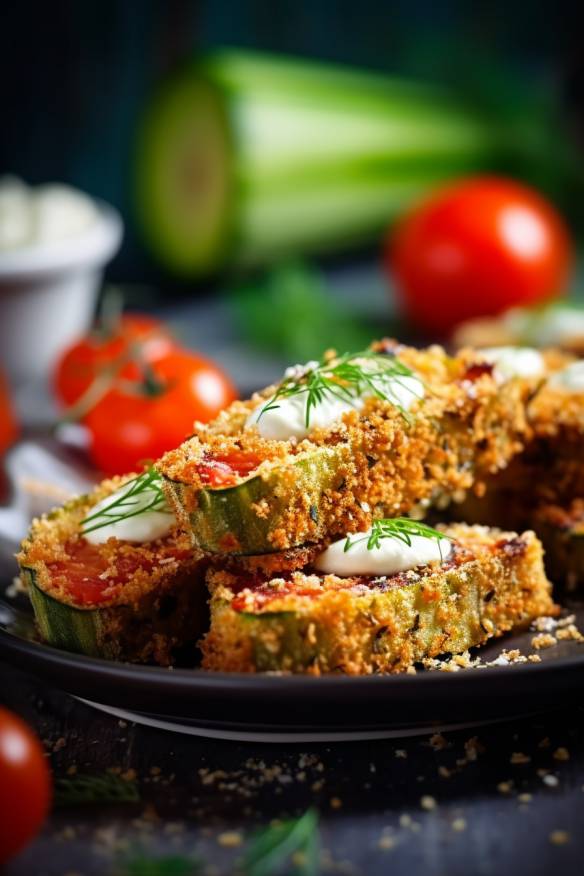 Knuspriges Zucchini-Brot-Fingerfood mit Tomaten und Käse