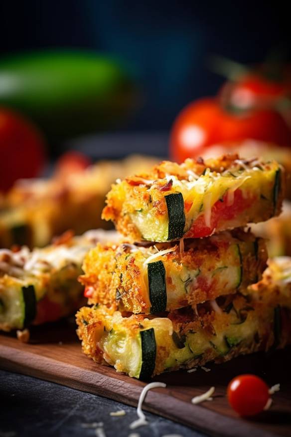 Knuspriges Zucchini-Brot-Fingerfood mit Tomaten und Käse