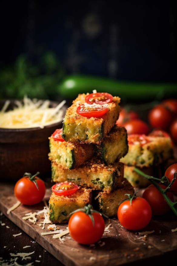 Knuspriges Zucchini-Brot-Fingerfood mit Tomaten und Käse