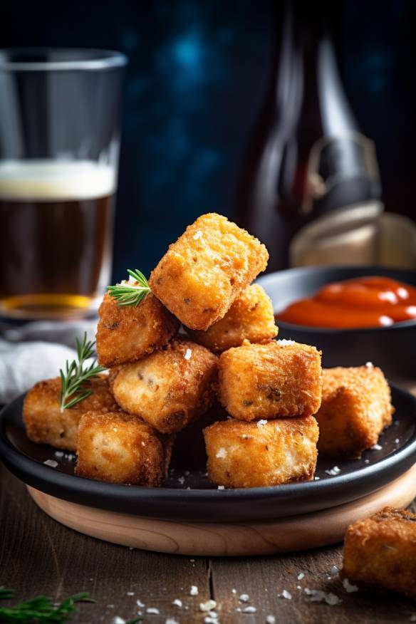 Knusprige Chili Cheese Nuggets auf einem Teller