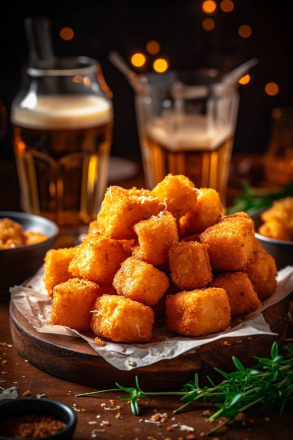 Knusprige Bierbrot Nuggets auf einem Teller