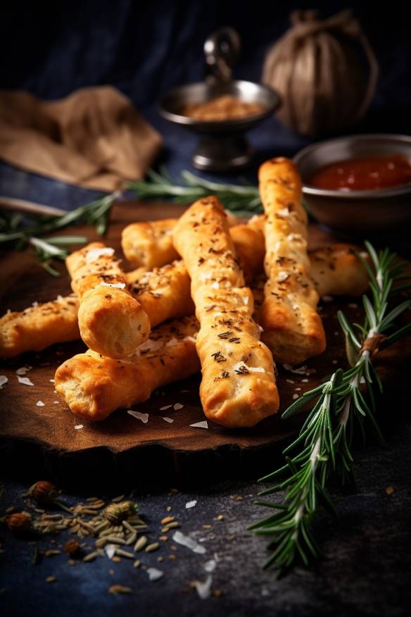 Knusprige Brotsticks mit Rosmarin und Knoblauch.