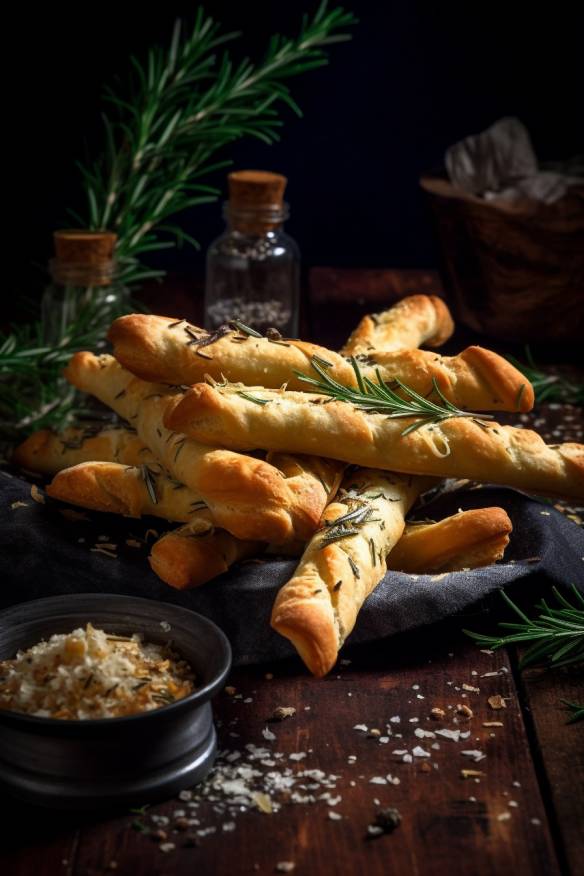 Knusprige Brotsticks mit Rosmarin und Knoblauch.