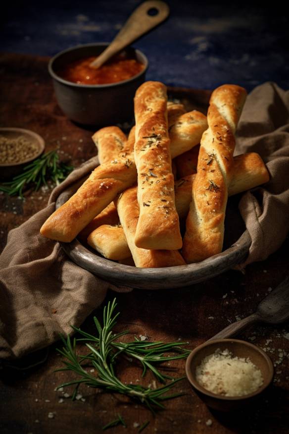 Knusprige Brotsticks mit Rosmarin und Knoblauch.