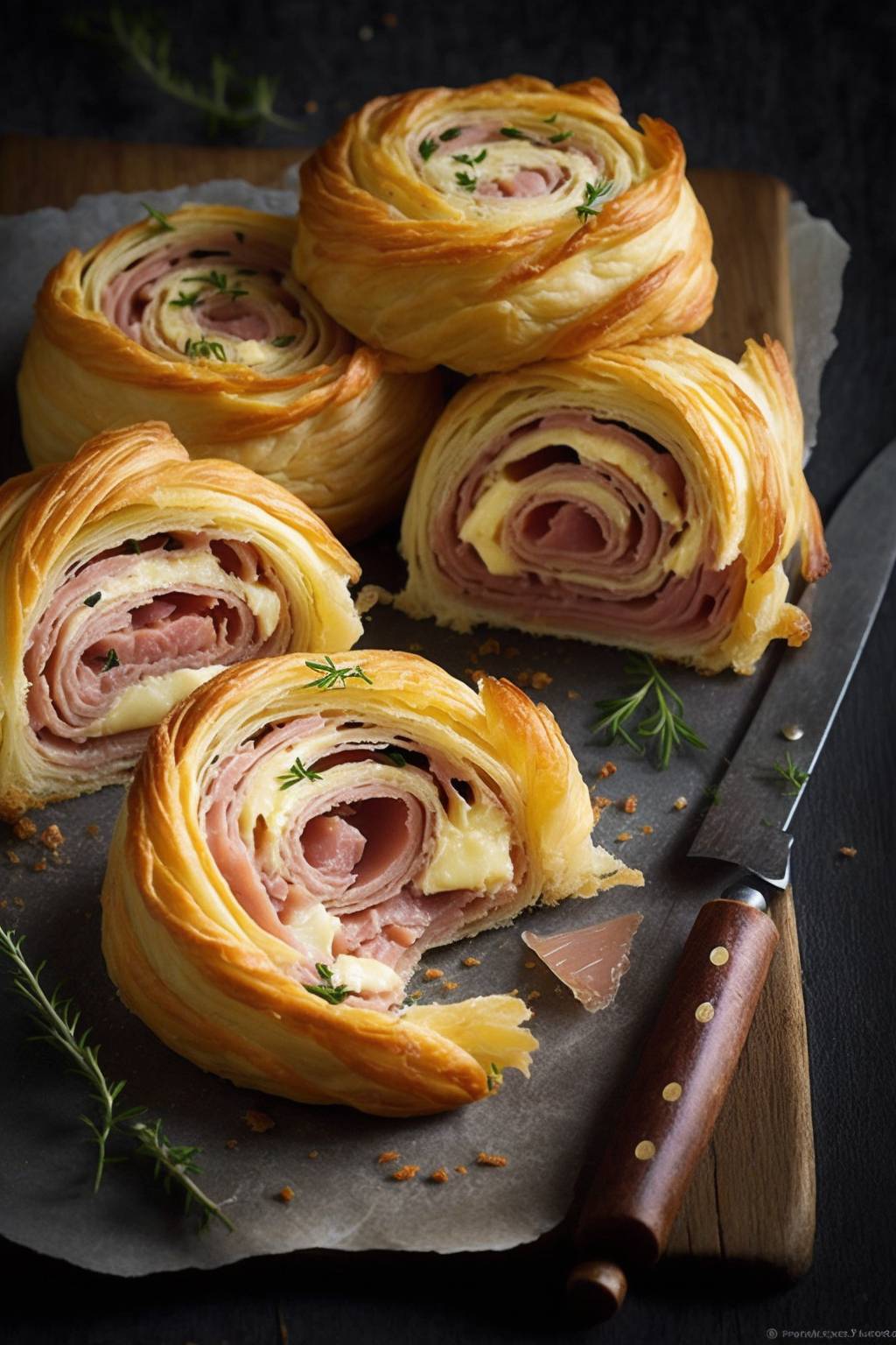 Weihnachtliche Blätterteig-Schnecken mit Pilzen und Käse.