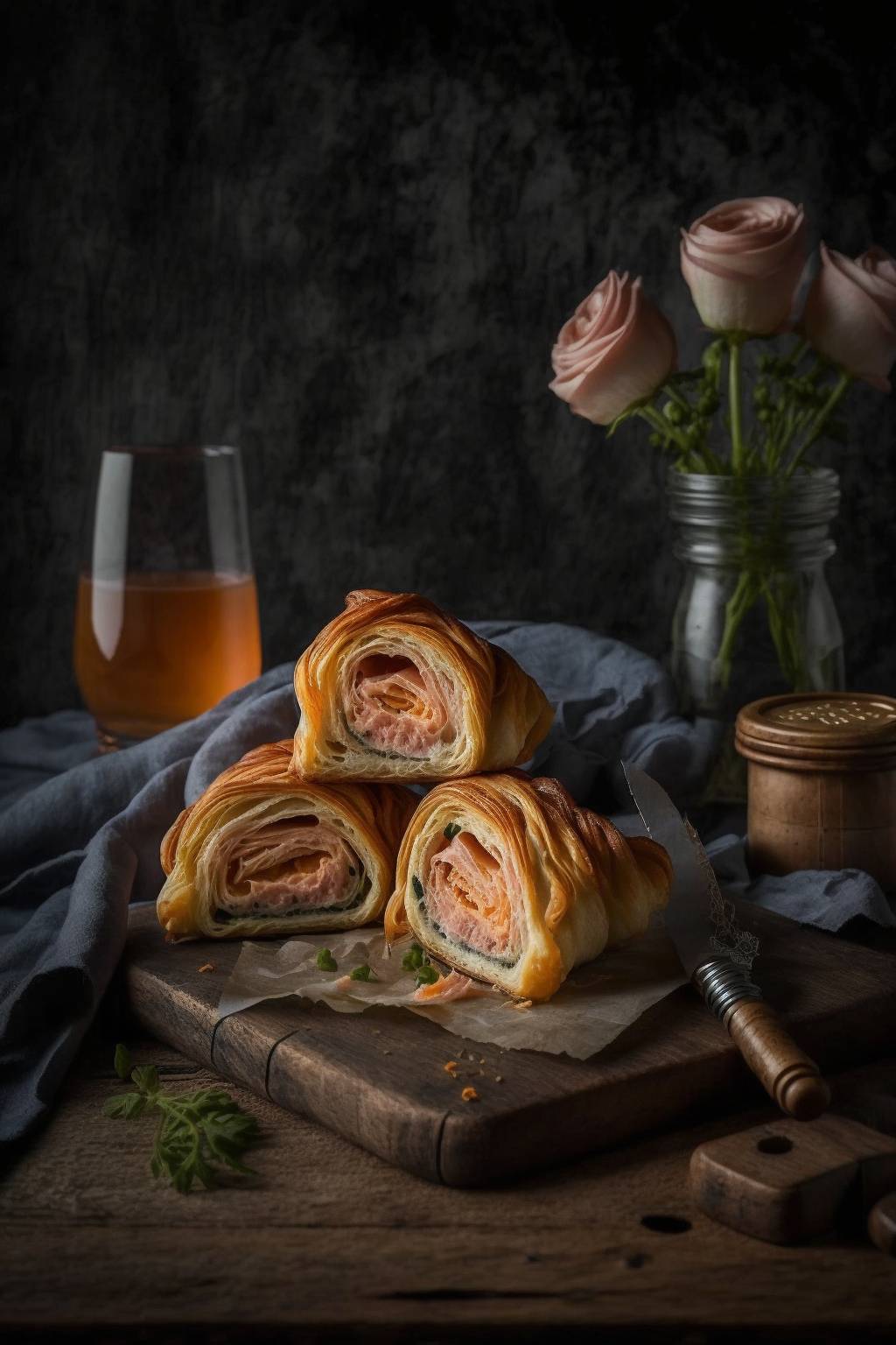 Weihnachtliche Blätterteig-Schnecken mit Pilzen und Käse.