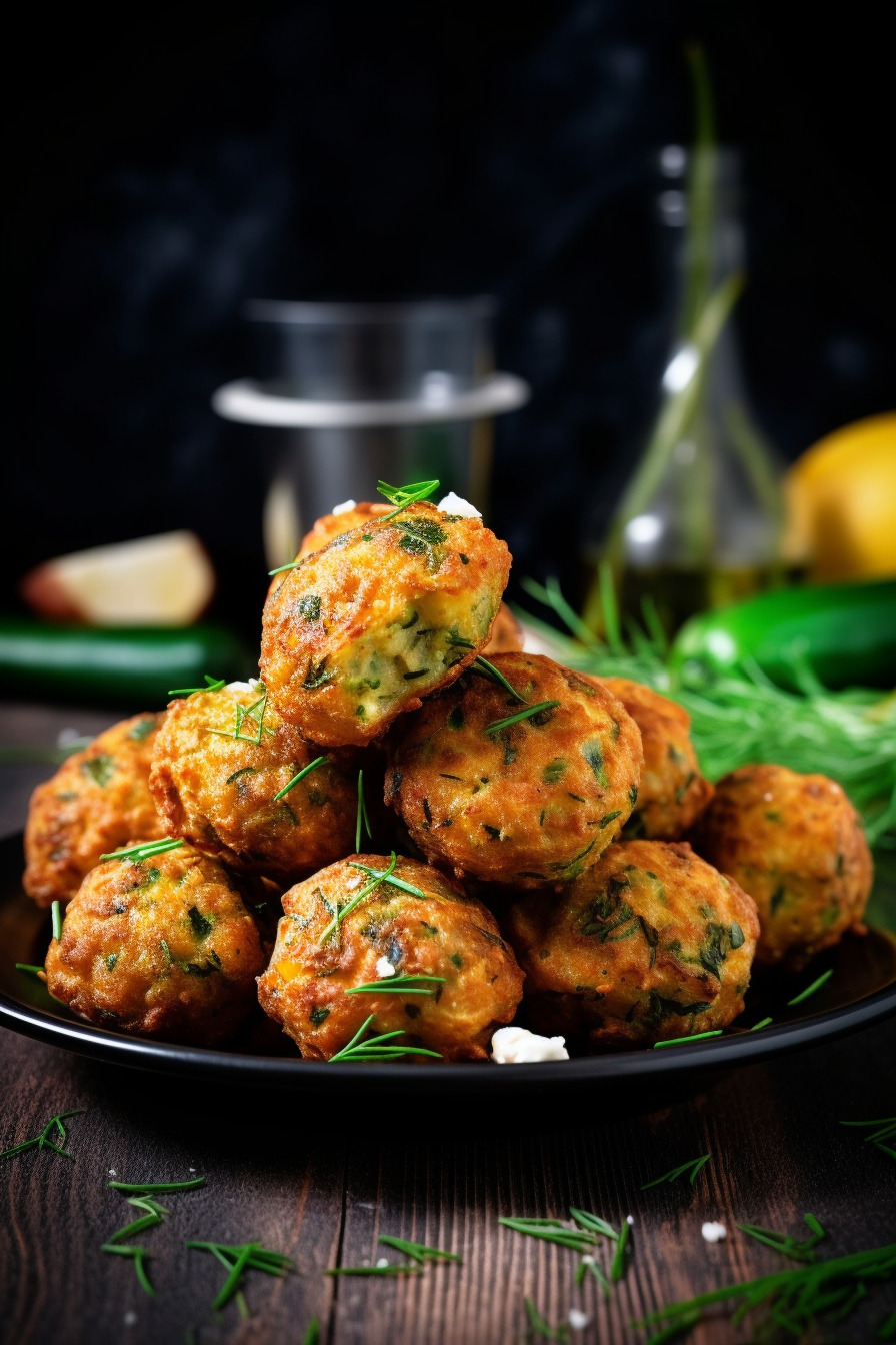 Knusprige Zucchini Chips auf einem Teller angerichtet.