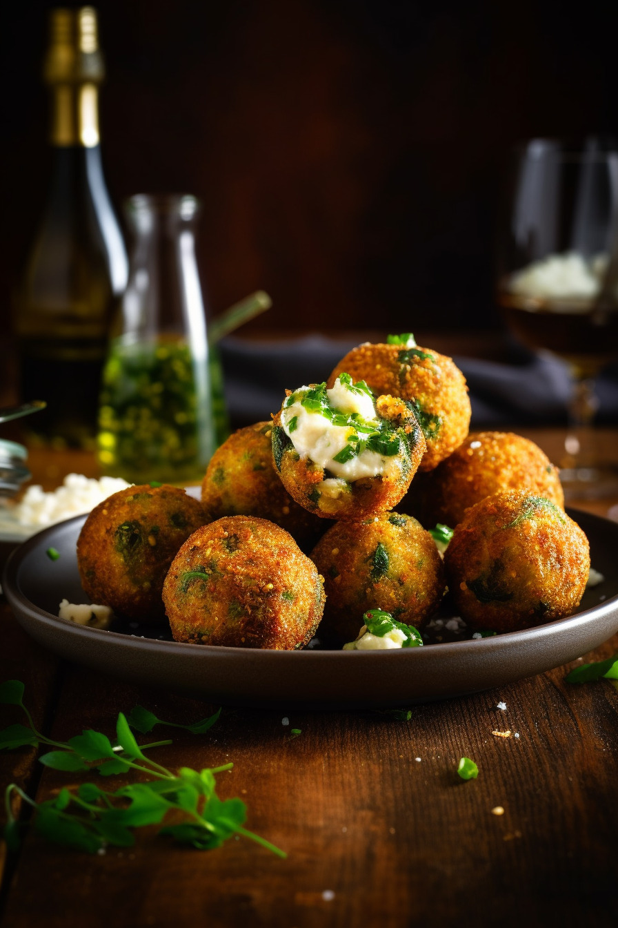 Knusprige Zucchini-Feta-Röllchen auf einem Teller