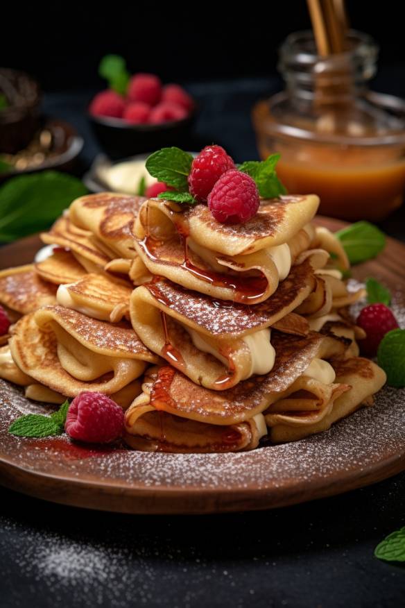 Leckere Pfannkuchen-Fingerfood-Snacks auf einem Teller