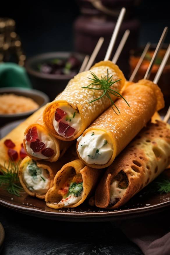 Leckere Pfannkuchen-Fingerfood-Snacks auf einem Teller