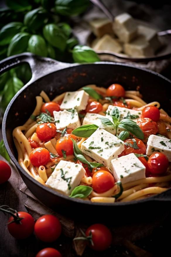 Einfaches One-Pot-Pasta-Rezept mit Tomaten und Mozzarella