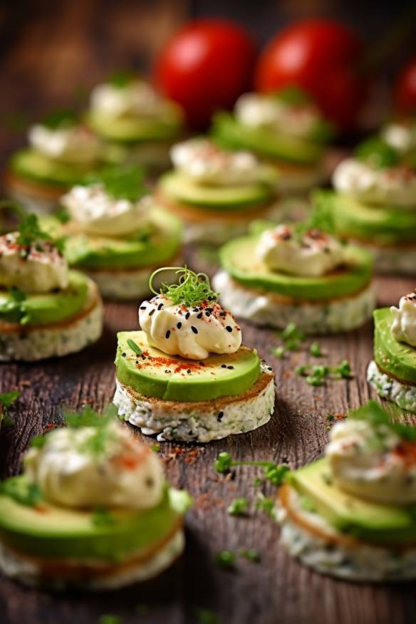Einfache schnelle Canapés mit Avocado und Frischkäse Einfache schnelle Canapés mit Avocado und Frischkäse