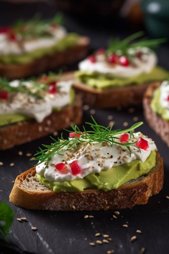 Einfache schnelle Canapés mit Avocado und Frischkäse