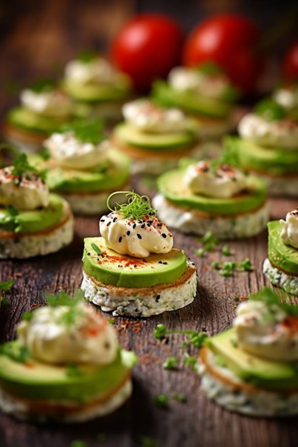 Einfache schnelle Canapés mit Avocado und Frischkäse