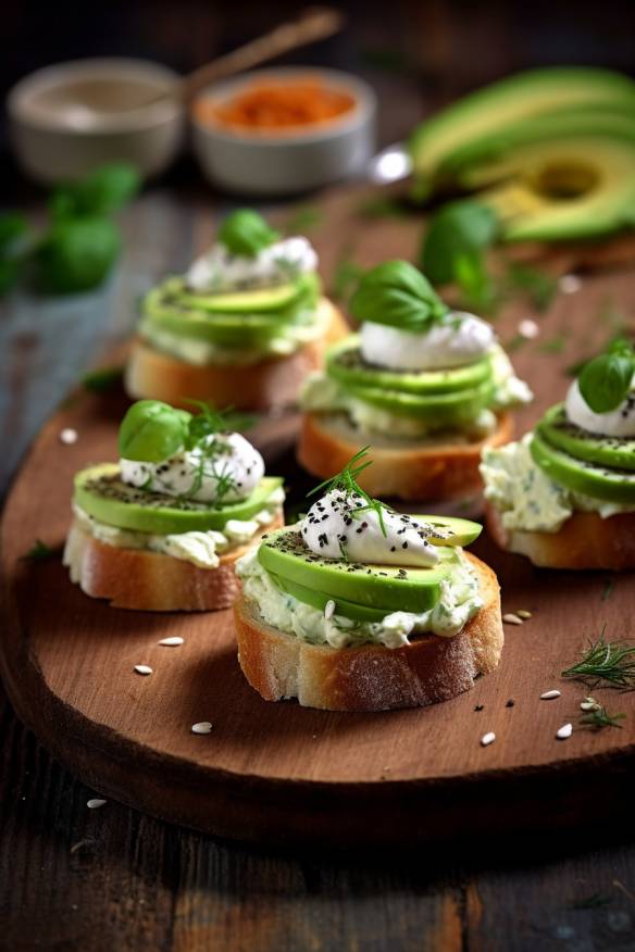 Einfache schnelle Canapés mit Avocado und Frischkäse