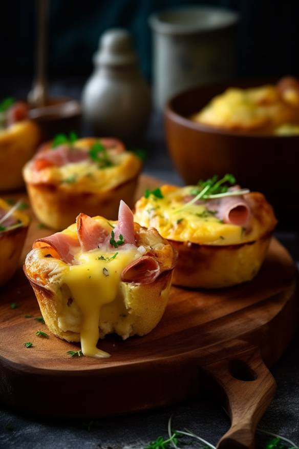 Eier-Muffins mit Schinken und Käse.