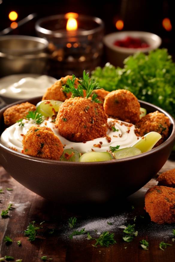 Falafel-Fingerfood mit Joghurt-Dip