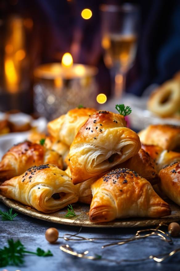 Gefüllte Mini-Blätterteigtaschen als Silvester Party Snacks