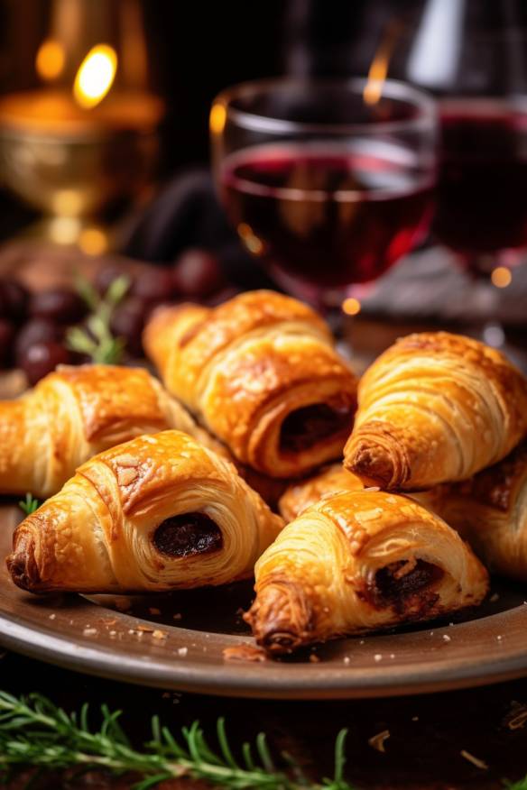 Gefüllte Mini-Blätterteig-Schnecken auf einem Teller