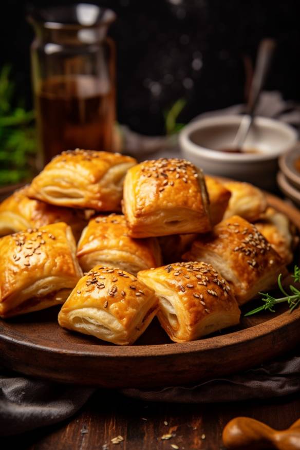 Gefüllte Mini-Blätterteig-Schnecken auf einem Teller