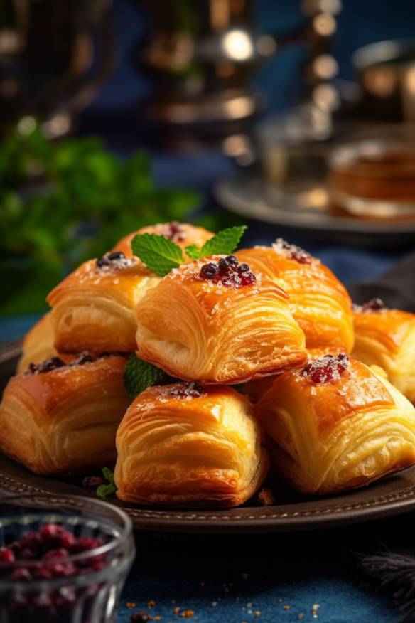 Gefüllte Mini-Blätterteig-Schnecken auf einem Teller