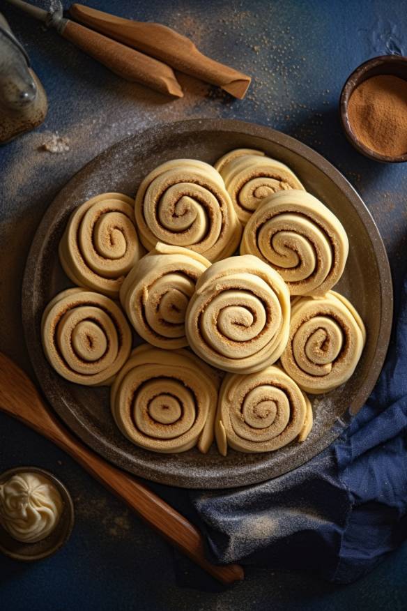 Gefüllte Hefeteig-Schnecken auf einem Teller angerichtet.