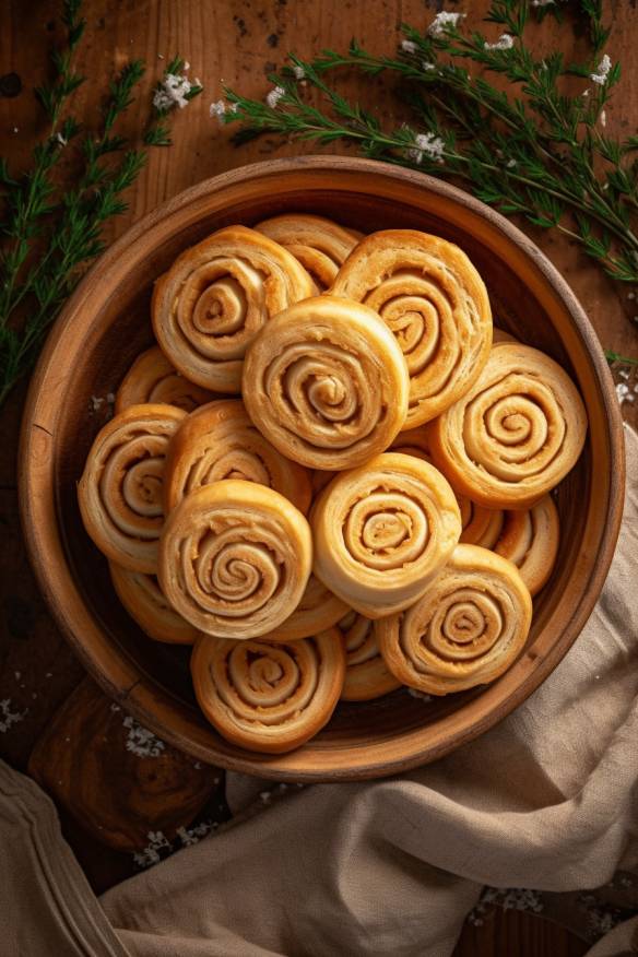 Gefüllte Hefeteig-Schnecken auf einem Teller angerichtet.