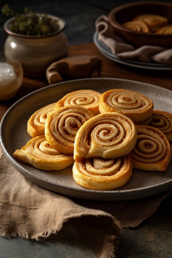 Gefüllte Hefeteig-Schnecken auf einem Teller angerichtet.