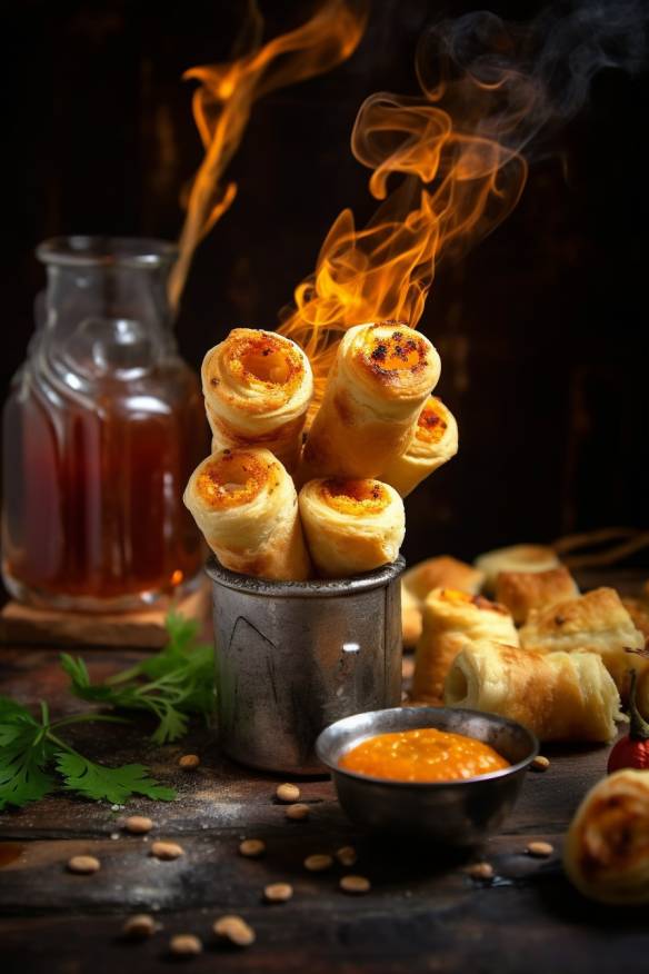 Feuerzangenbowle-Fingerfood mit Blätterteig und Gewürzen.