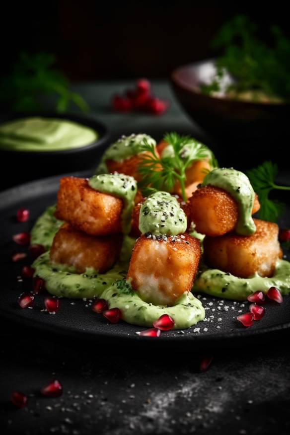 Fischhäppchen mit Avocado-Creme.