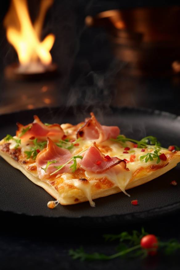 Flammkuchen-Fingerfood auf einem Teller