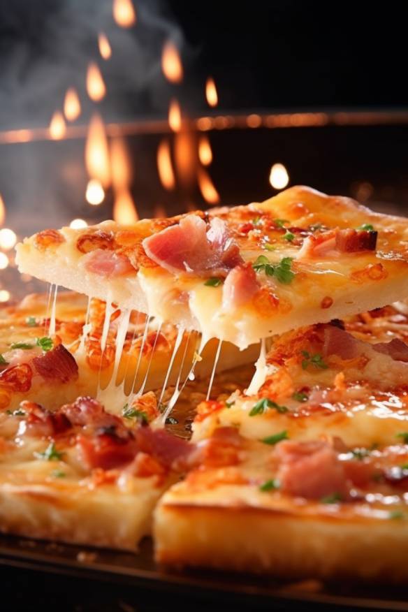 Flammkuchen-Fingerfood auf einem Teller