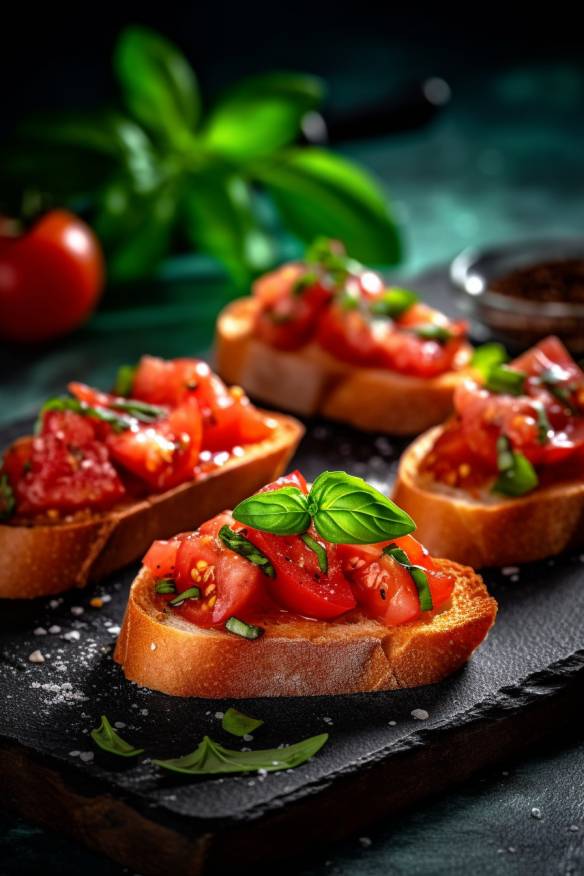 Frische Bruschetta mit Tomaten und Basilikum