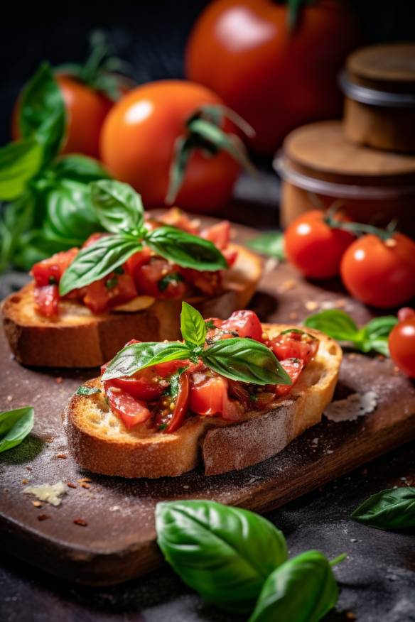 Bruschetta mit Tomaten und Basilikum.