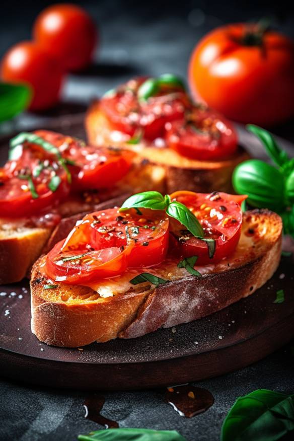 Frische Bruschetta mit Tomaten und Basilikum