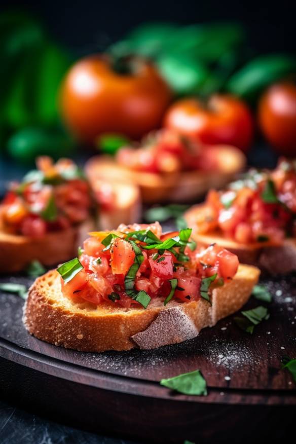 Frische Bruschetta mit Tomaten und Basilikum