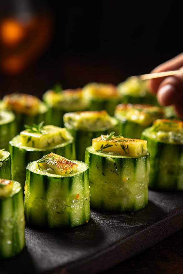 Frische Gurken-Häppchen als Fingerfood.