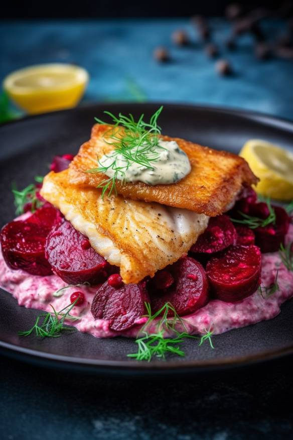 Gebratenes Karpfenfilet auf Kartoffel-Rote Bete-Salat