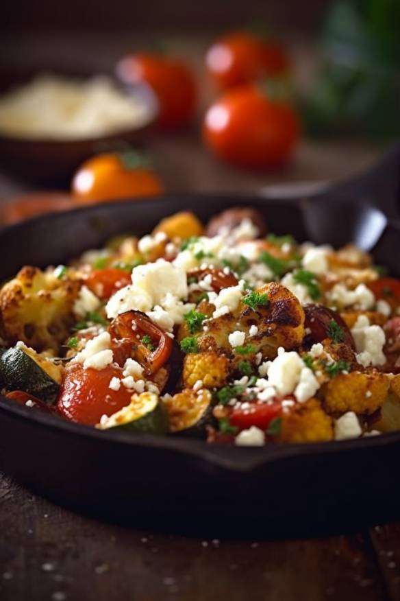 Gebratene Gemüsepfanne mit Quinoa und Feta