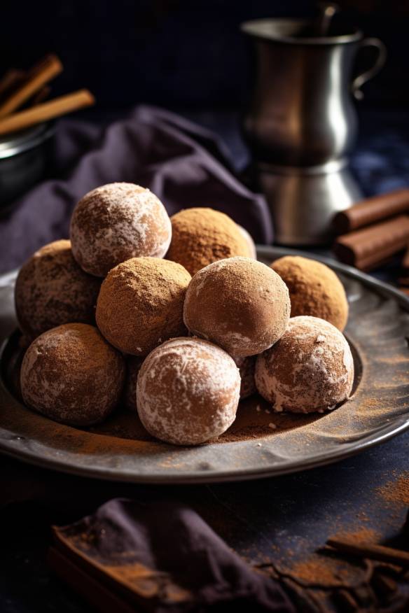 Lebkuchen-Pralinen auf einem Teller angerichtet.